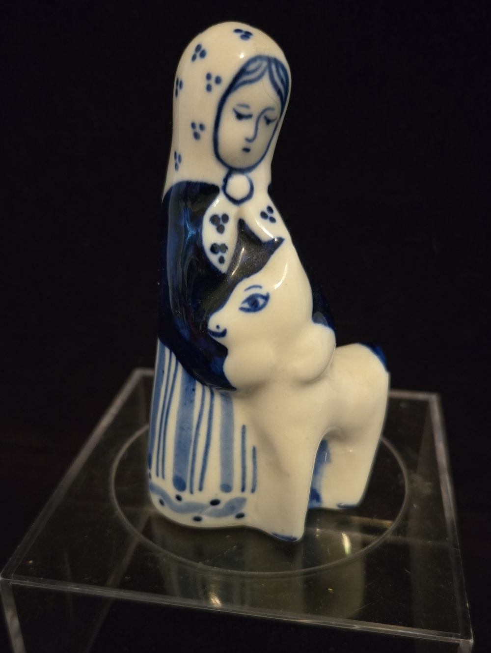 Vintage Gzhel Russian Porcelain Girl & Lamb Figurine